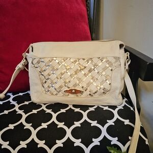 Elliott Luca Elegant Cream Woven Shoulder Bag